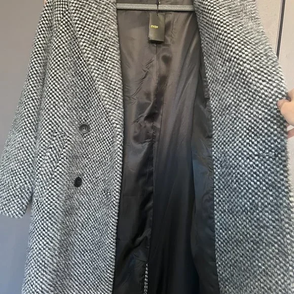 Maje Gabyne Double Breasted Long Twill Coat Size 36 - Picture 4 of 6